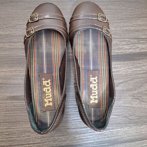 Vintage 90s Mudd Flats. Brown Slip Ons Shoes With Double Buckle Womens Size 6 M - Picture 6 of 7